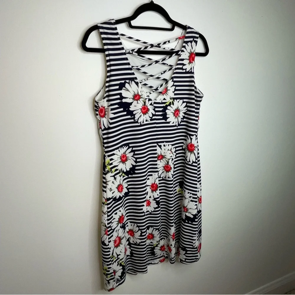 💚 Summer “RNstudio” by Ronni Nicole Slimming Floral Striped Sleeveless Dress - Picture 7 of 11